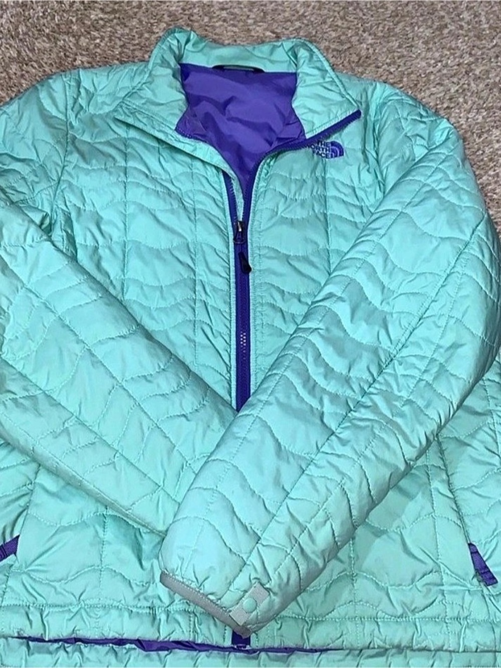 The North Face ThermoBall Quilted Jacket Teal & Purple Large